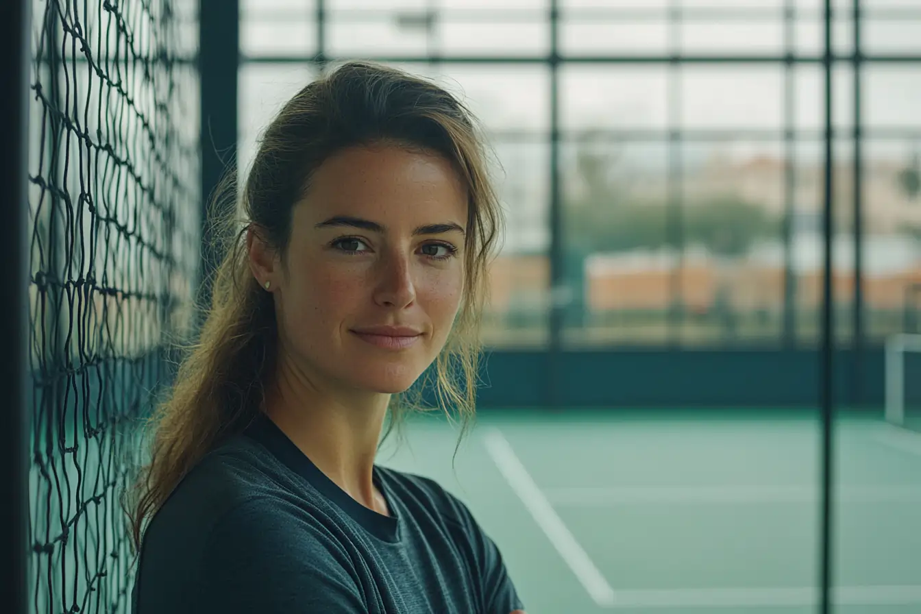Quiet sporty woman relaxed in padel club